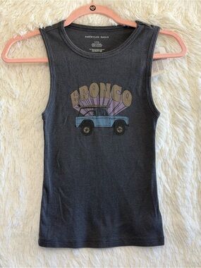 American Eagle Womens Granola Girl Ribbed Bronco Graphic Tank Top Size S Grey